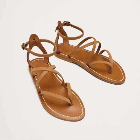 K. Jacques St. Tropez Epicure Sandals Pul Natural Tan Leather Gladiator Sandals - Picture 2 of 9